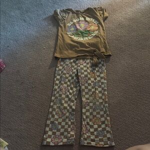 3/$10 sale! Floral Graphic Tee and Checkered Pants Set